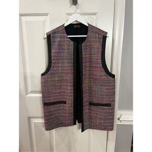 Aarong Bangladesh Multi Color Open Front Long Boho Vest sz 48 EUC